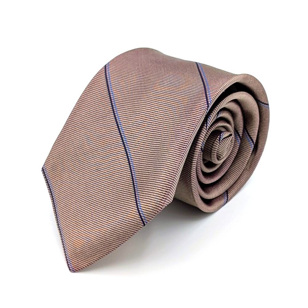 Vintage 80s Balenciaga Silk Tie Taupe Diagonal Stripes Quiet Luxury Neutral  USA